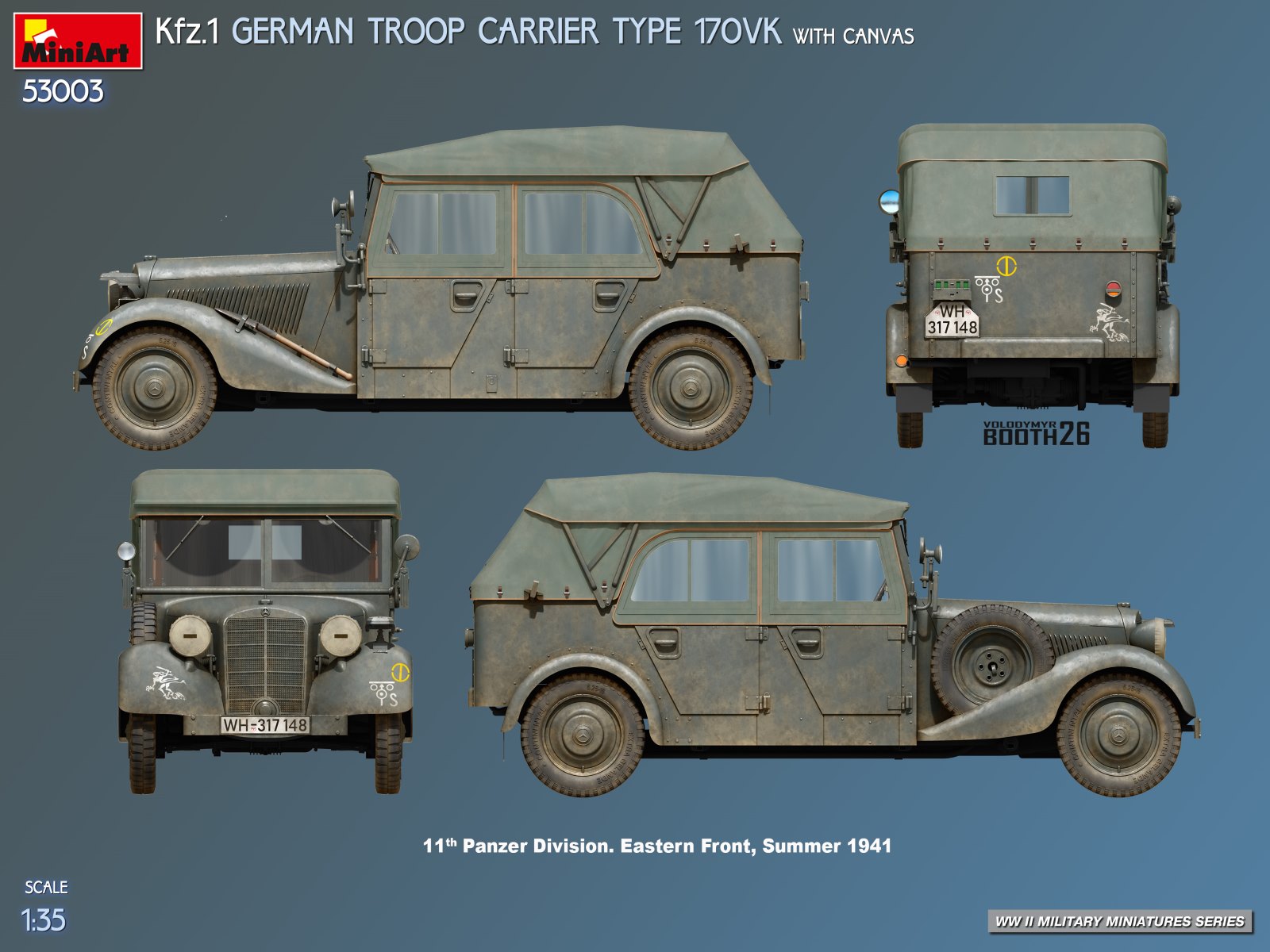 MiniArt 53003 Kfz.1 German Troop Carrier Type 170VK with Canvas - Afbeelding 2