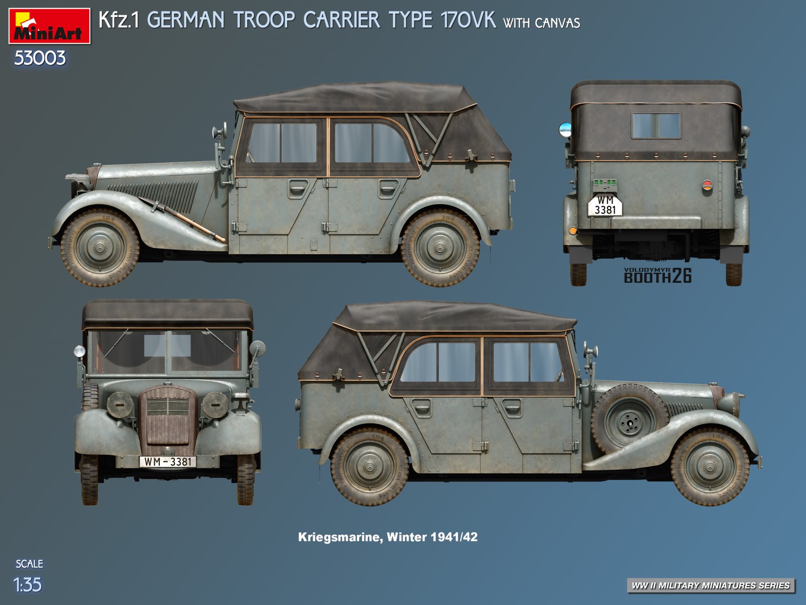 MiniArt 53003 Kfz.1 German Troop Carrier Type 170VK with Canvas - Afbeelding 7