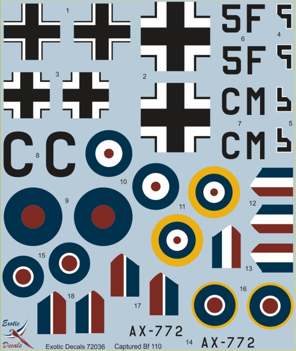 Exotic Decals ED72036 Bf 110 in Enemy Aircraft Circus 1/72